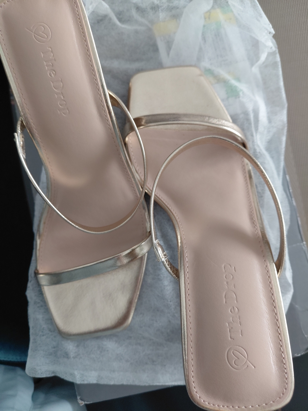 The Drop Women's Metallic Gold Strappy Square-Toe Heels